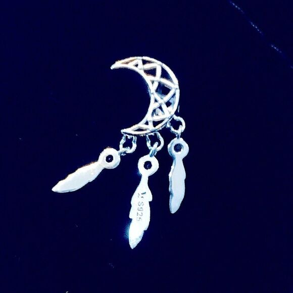 SILVER 925 MOON CATCH-DREAMERS WITH SEMIPRECIOUS STONES CHARM - Picture 5 of 7